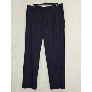 Sean John Men's Navy Blue Plaid Dress Pants Size 34x30 Cuffed Check‎ Pattern